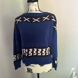 Vintage Blue Patterned Women's Sweater